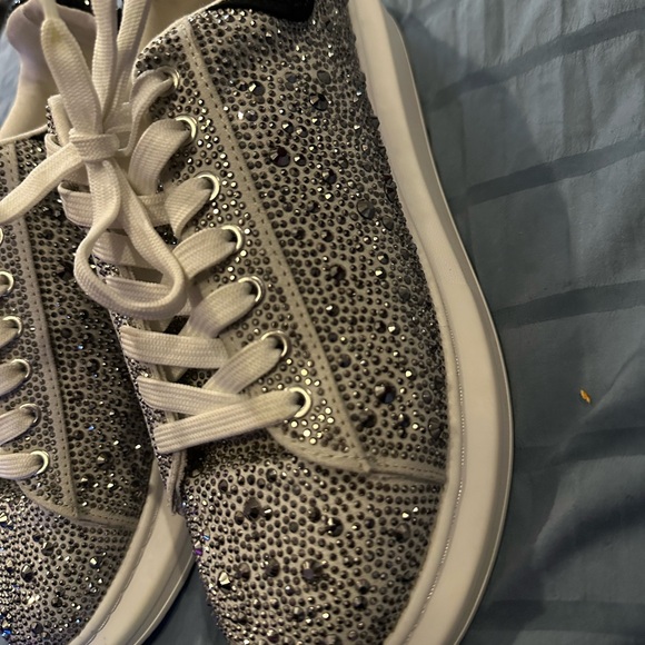 Steve Madden Black and Silver Embellished Sneakers Bling - Picture 3 of 4